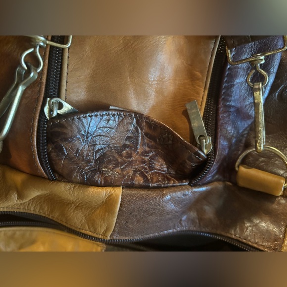 Handmade patchwork, genuine, leather duffel bag, one of a kind from Mexico - Picture 9 of 13